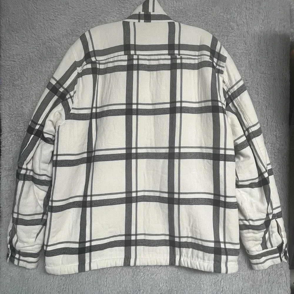 Hollister Jacket Men's XL Sherpa Lined Shacket Black & Cream Plaid Flannel‎